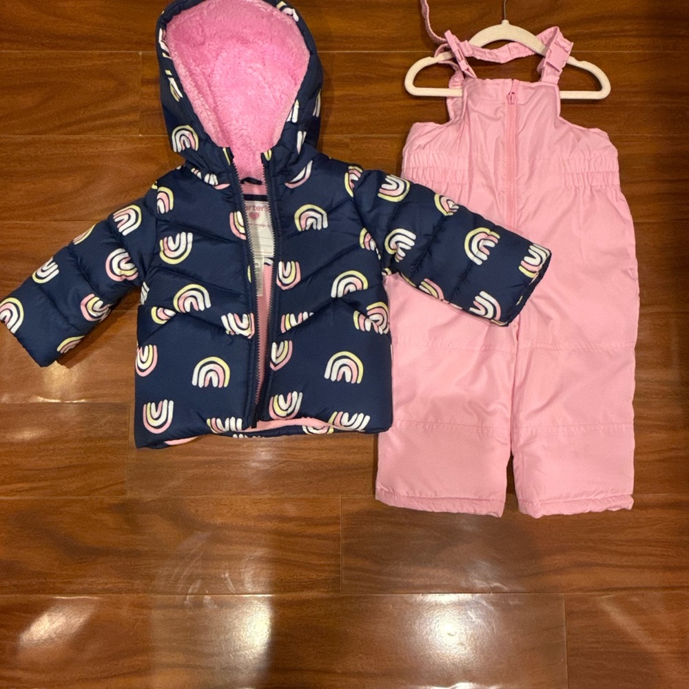 Carter's Pink and Navy Rainbow Snowsuit Set